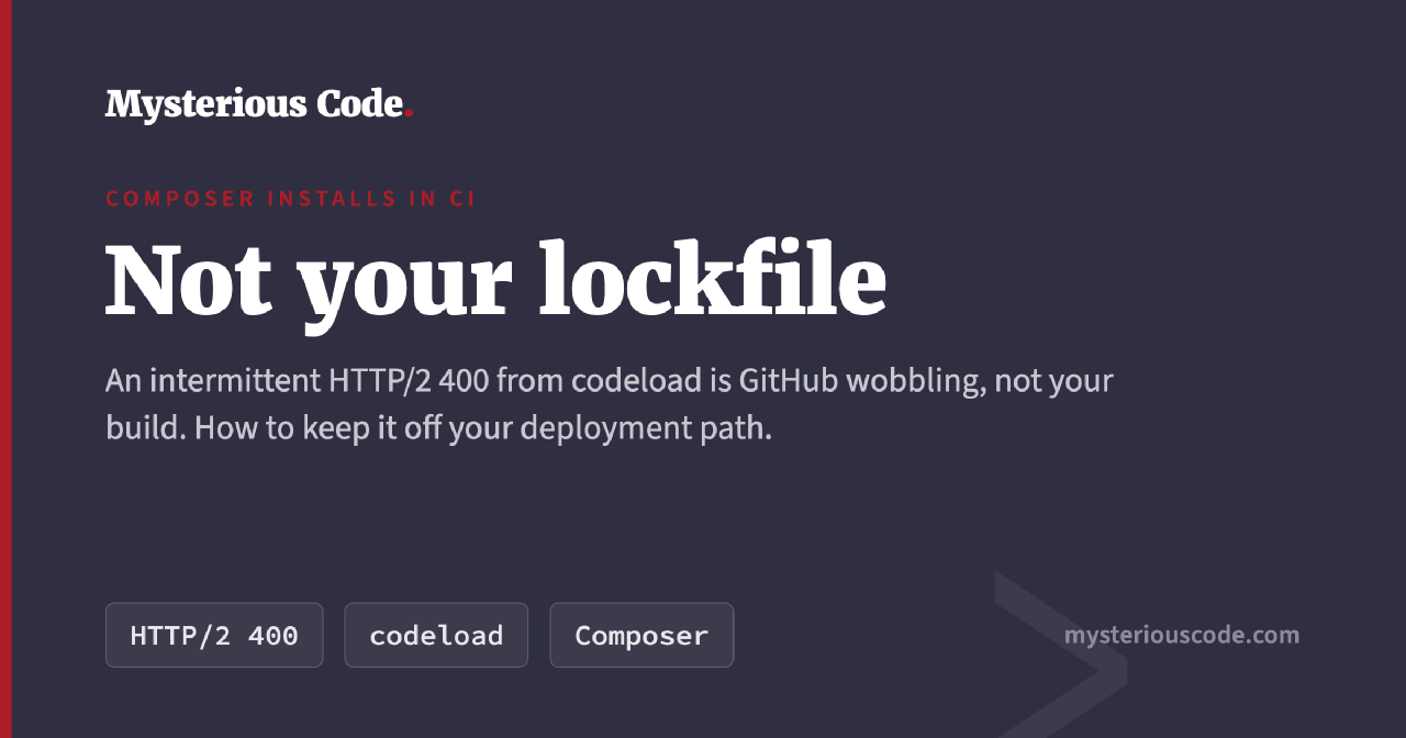 Composer install failing with an HTTP/2 400 from codeload.github.com while downloading a package archive in CI